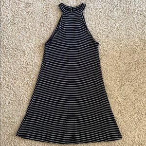 High neck, striped dress